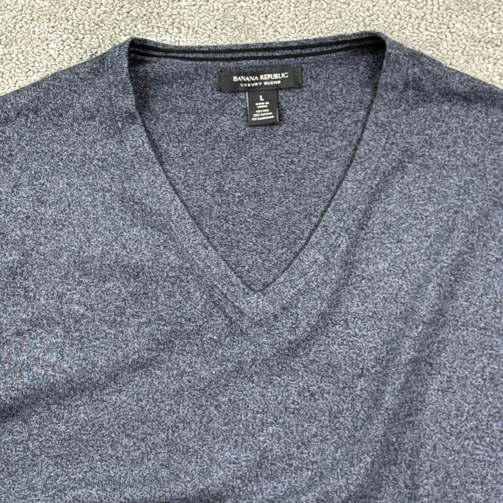 Banana Republic Sweater Mens Large Gray Silk Cotton Cashmere V-Neck Luxury Blend